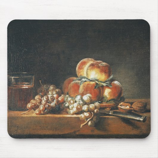 Stillleben der Pfirsiche, Nüsse, Trauben Mousepad (Vorne)