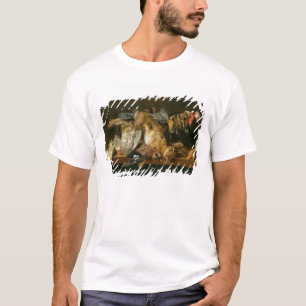 Stillleben der toten Vögel und des Hasen auf eine T-Shirt