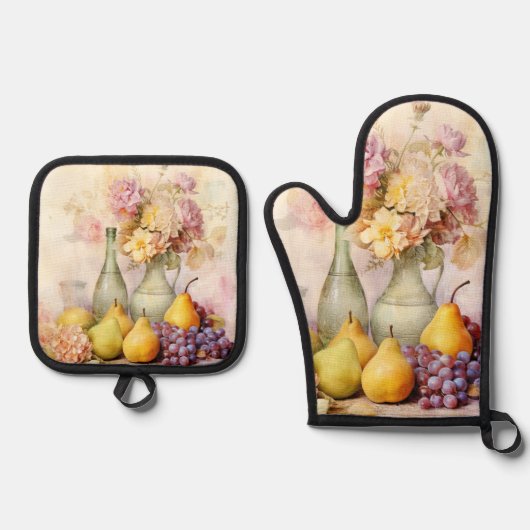Stillleben-Design Ofenhandschuh & Topflappen-Set (Vorderseite)