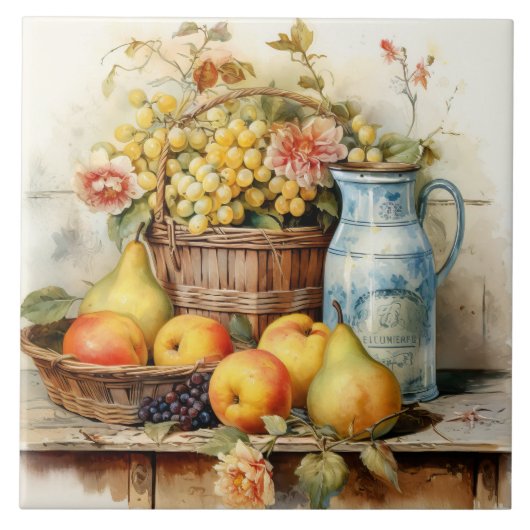 Stillleben im Stil der alten Welt - Keramik Fliese (Vorderseite)