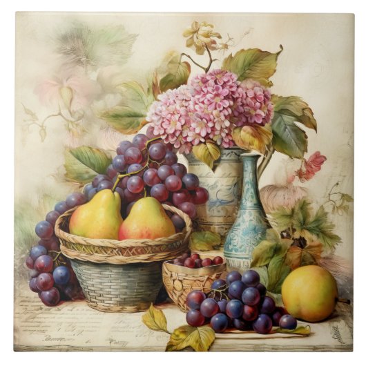 Stillleben im Stil der alten Welt - Keramik Fliese (Vorderseite)