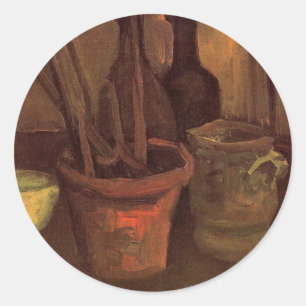 Stillleben Malpinsel im Topf von Vincent van Gogh Runder Aufkleber
