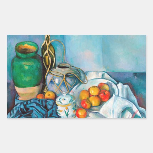 Stillleben mit Äpfeln Paul Cézanne malt Essen Rechteckiger Aufkleber (Vorderseite)