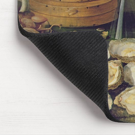 Stillleben mit Austern und Gläsern (Öl auf Platte) Mousepad (Ecke)