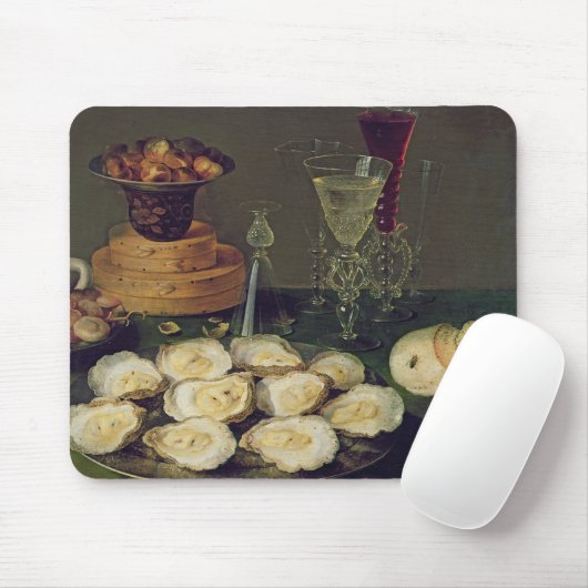 Stillleben mit Austern und Gläsern (Öl auf Platte) Mousepad (Mit Mouse)