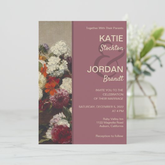 Stillleben mit Blume Einladung Hochzeit (Stehend Vorderseite)