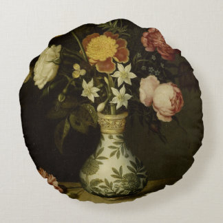 Stillleben mit Blume in einem Wan-li-Vase-Ambrosiu Rundes Kissen