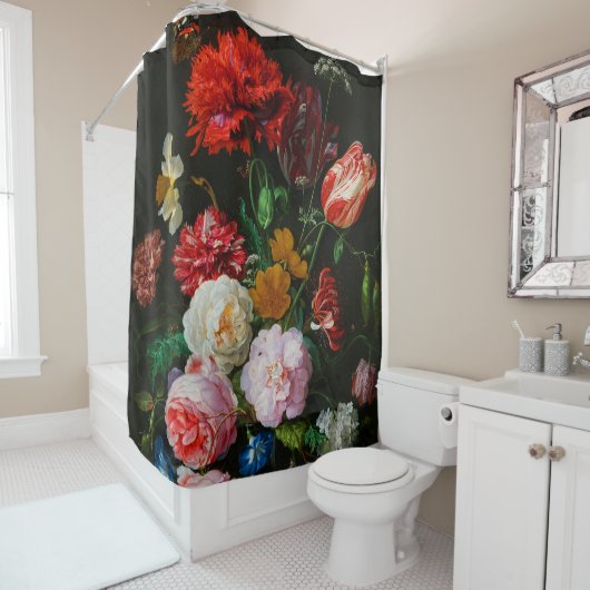 Stillleben mit Blume in einer Glasvase Duschvorhang (Beispiel)