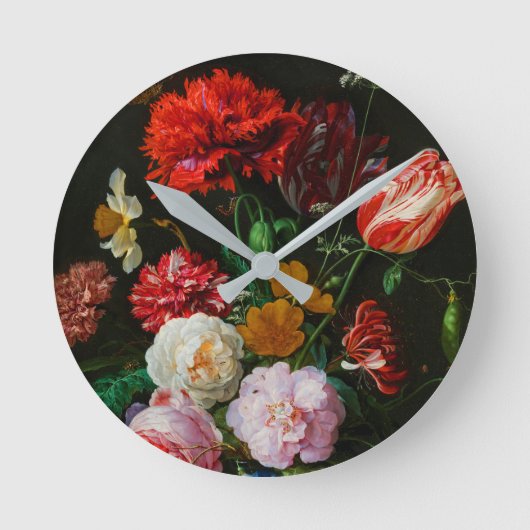 Stillleben mit Blume in einer Glasvase Runde Wanduhr (Vorderseite)