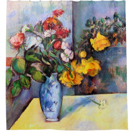 Stillleben mit Blume in einer Vase, Paul Cezanne Duschvorhang (Vorderseite)