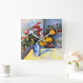 Stillleben mit Blume in einer Vase, Paul Cezanne Quadratische Wanduhr (Zuhause)