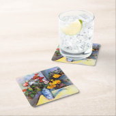 Stillleben mit Blume in einer Vase, Paul Cezanne Rechteckiger Pappuntersetzer (Vor Ort)