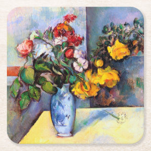 Stillleben mit Blume in einer Vase, Paul Cezanne Rechteckiger Pappuntersetzer