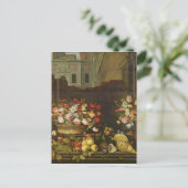 Stillleben mit Blume, Obst und Muscheln Postkarte (Stehend Vorderseite)