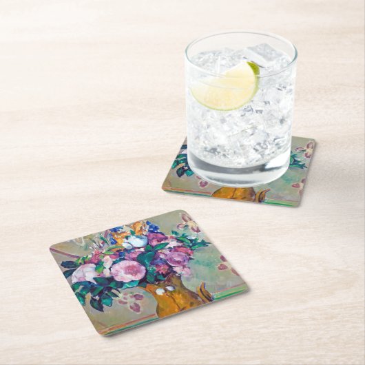 Stillleben mit Blume, Paul Cezanne Rechteckiger Pappuntersetzer (Vor Ort)