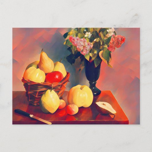 Stillleben mit Blume und Früchten Postkarte (Vorderseite)