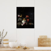 Stillleben mit Blume und Insekten Poster (Küche)
