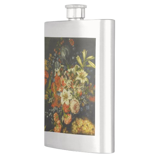 Stillleben mit Blume und Obst Flachmann (Links)