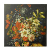 Stillleben mit Blume und Obst Fliese (Vorderseite)