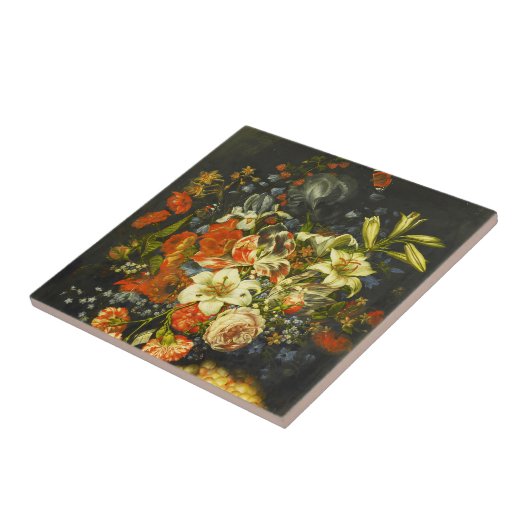 Stillleben mit Blume und Obst Fliese (Seite)