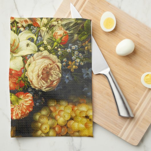 Stillleben mit Blume und Obst Geschirrtuch (Viertel Falte)