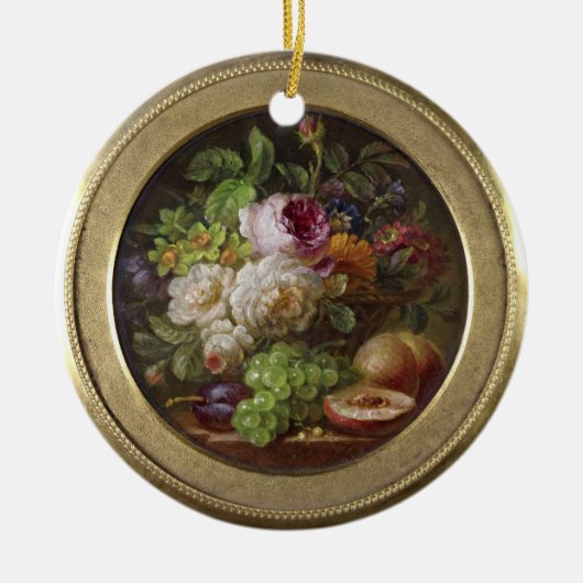 Stillleben mit Blume und Obst Keramik Ornament (Vorne)