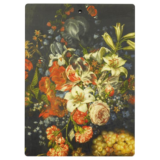 Stillleben mit Blume und Obst Klemmbrett (Rückseite)