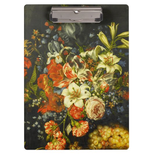 Stillleben mit Blume und Obst Klemmbrett (Vorderseite)