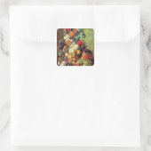 Stillleben mit Blume und Obst Quadratischer Aufkleber (Tasche)