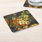 Stillleben mit Blume und Obst Rechteckiger Pappuntersetzer (angewinkelt)