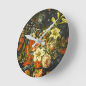 Stillleben mit Blume und Obst Runde Wanduhr (Winkel)