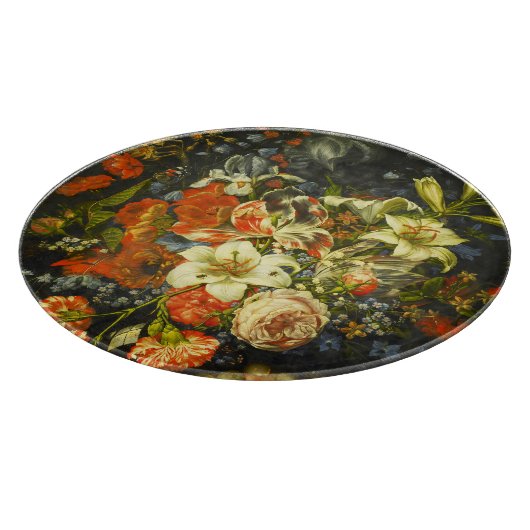 Stillleben mit Blume und Obst Schneidebrett (Ecke)