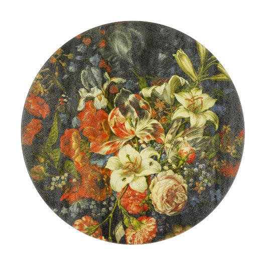 Stillleben mit Blume und Obst Schneidebrett (Vorderseite)