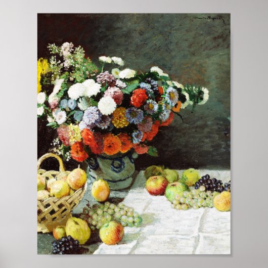 Stillleben mit Blume und Obst von Claude Monet Poster (Vorne)