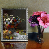 Stillleben mit Blume und Obst von Claude Monet Poster
