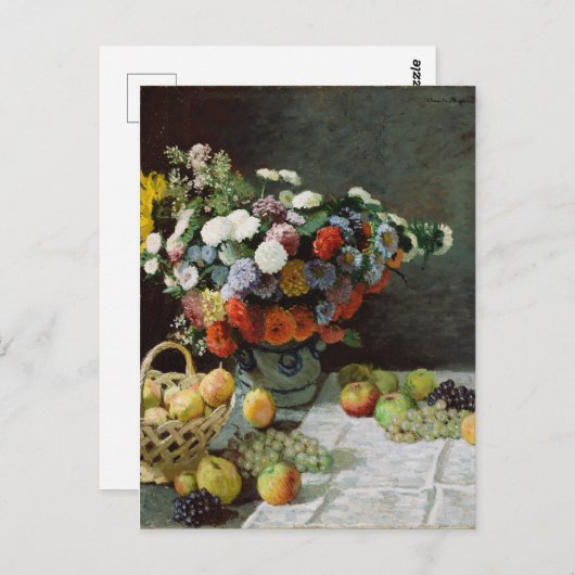 Stillleben mit Blume und Obst von Claude Monet Postkarte (Vorne/Hinten)