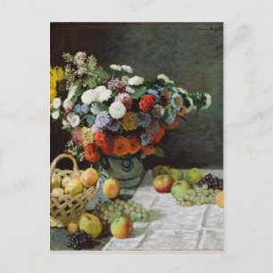 Stillleben mit Blume und Obst von Claude Monet Postkarte