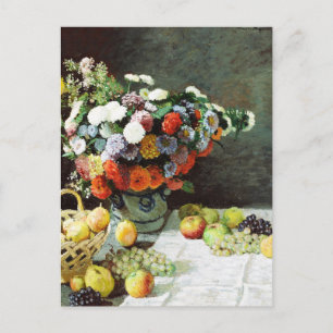 Stillleben mit Blume und Obst von Claude Monet Postkarte