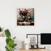 Stillleben mit Blume und Plakaten - Drucken Poster (Heimbüro)