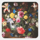 Stillleben mit Blume von Nicolas Baudesson Quadratischer Aufkleber (Vorderseite)