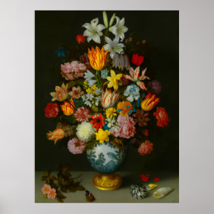 Stillleben mit Blumen in einer Wan-Li-Vase  Poster