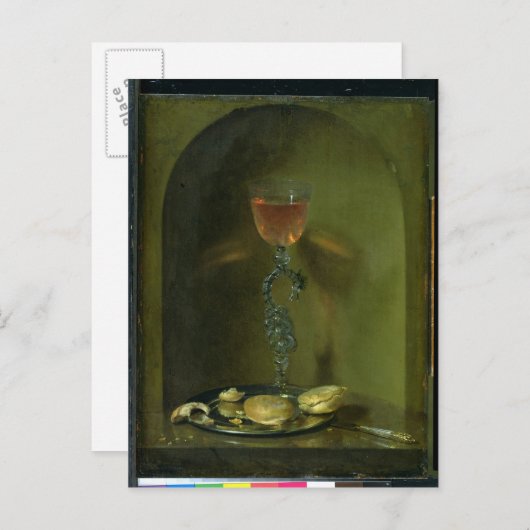 Stillleben mit Brot und Weinglas Postkarte (Vorne/Hinten)