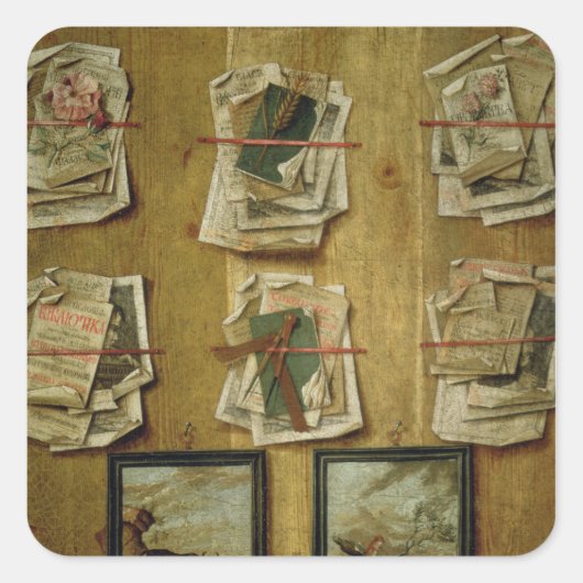 Stillleben mit Buchblättern und Bildern, 1783 Quadratischer Aufkleber (Vorderseite)