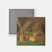 Stillleben mit Büchern und Tinte gut Magnet (Vorderseite/Rückseite)