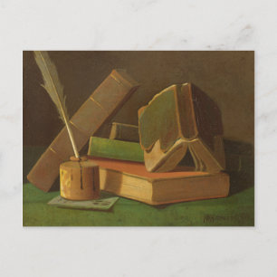Stillleben mit Büchern und Tintenbrunnen Postkarte