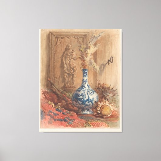 Stillleben mit chinesischer Vase und getrockneter  Leinwanddruck (Vorderseite)