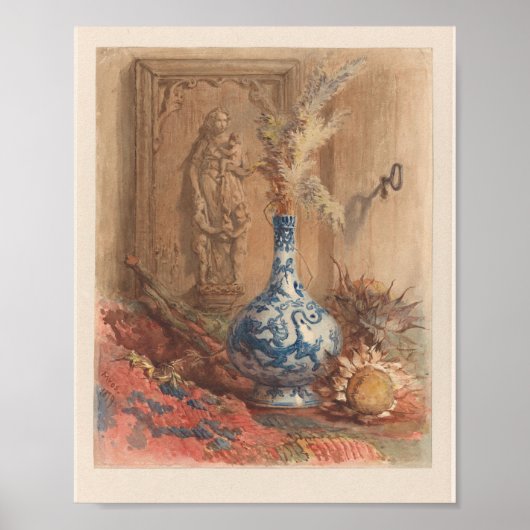 Stillleben mit chinesischer Vase und getrockneter  Poster (Vorne)