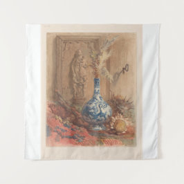 Stillleben mit chinesischer Vase und getrockneter Wandteppich