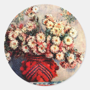 Stillleben mit Chrysanthemen von Claude Monet Runder Aufkleber