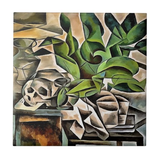 Stillleben mit Cranium Geometric Vanitas Art Fliese (Vorderseite)